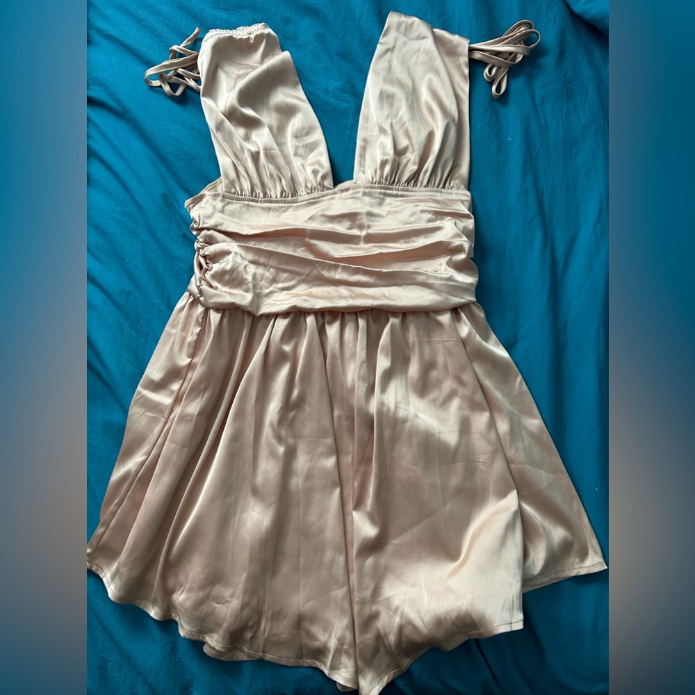 Solid Satin Ruched Mini Dress
